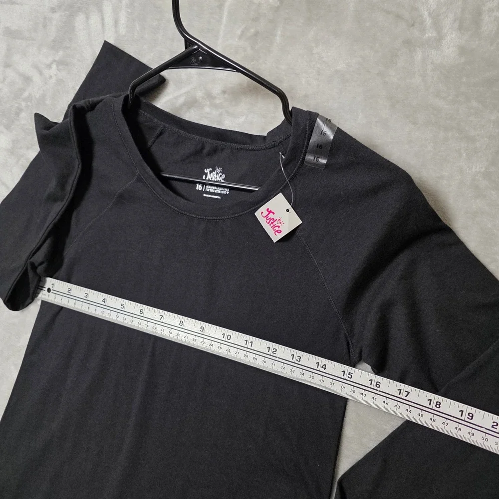 Justice Long Sleeve Top Girls 16 Black‎ NEW Raglan Crew Neck Heart Logo